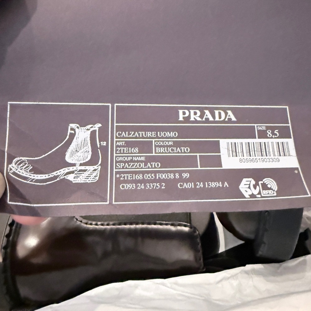 Prada 2TE168 Spazzolato Leather Chelsea Ankle Boots Mens Brown Lug Sole UK8.5 - Picture 14 of 14